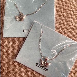 Two EFFY Silvertone Butterfly Necklaces